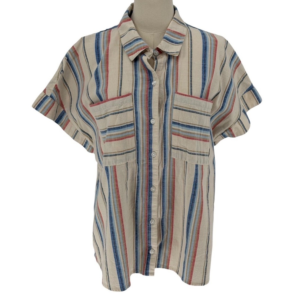 Cato‎ Button Front Shirt Multi-Color Striped Metallic XL
